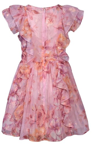 NEW Bonnie Jean Girls Size 8 "PINK PEACH FLORAL CHIFFON" Ruffle Dress NWT - Picture 2 of 3
