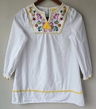Girls Mini Boden Dress Size 9-10 Youth Embroidered White Long Sleeve