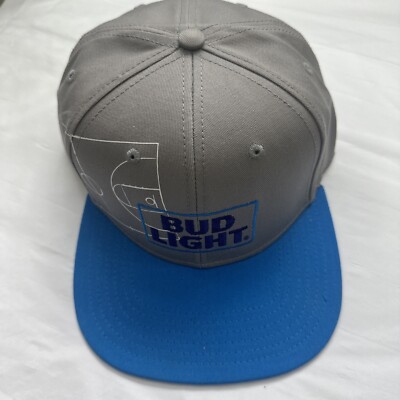 Bud Light mens NEW blue gray hat flat brim adjustable basketball snap back