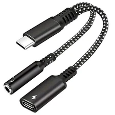 Adaptador de cargador y conector de audio para auriculares de 3.5 mm a USB C