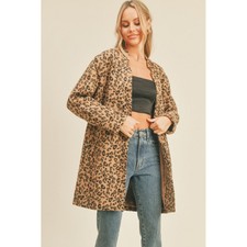 Womens Leopard Print Coat Faux Fur Full Length Coat Pockets Lined Designer Coa