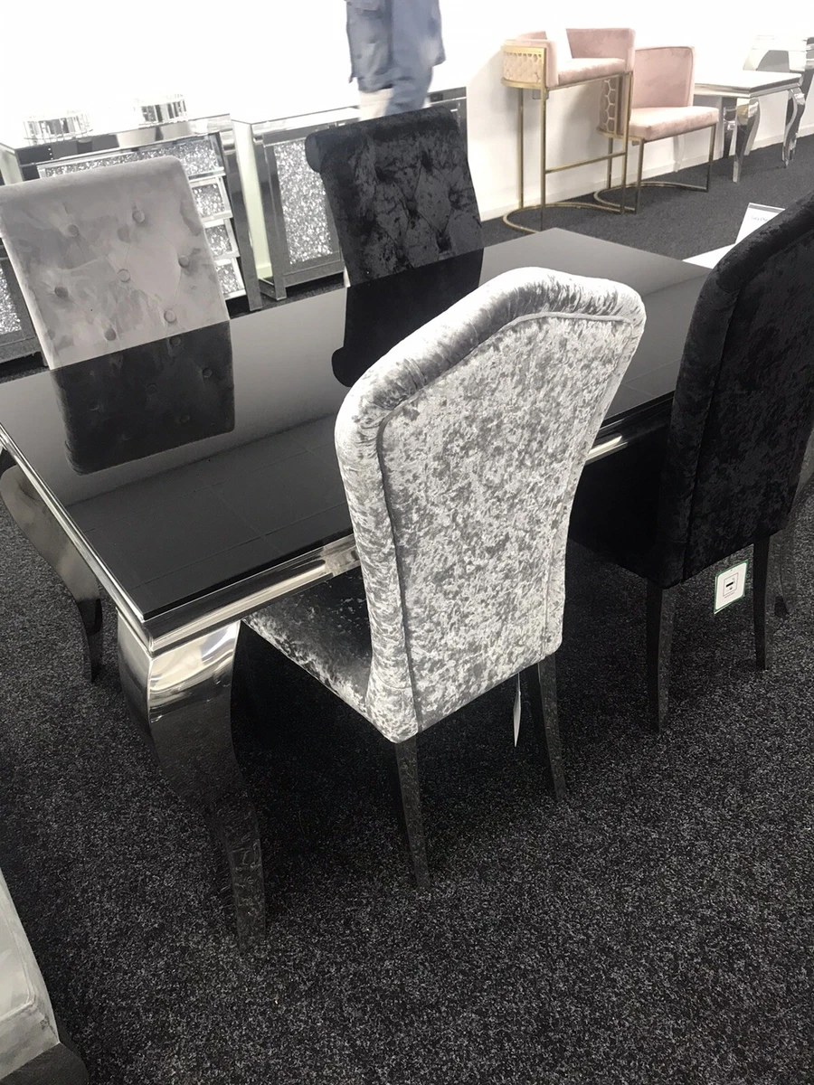 Louis Black Glass 120CM Dining Table +4 Velvet Chairs Choice Of 4 Styles  Chairs