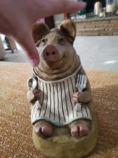 2001 vtg  Telle M. Stein 9" Hungry Pig Farmhouse Decor recipe card holder