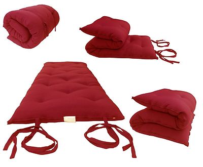 Red 27W x 80L Traditional Japanese Floor Rolling Futon Mattresses, Mats