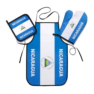 Nicaragua Kitchen & BBQ Set *NEW* w/ Apron Oven Mitt & Potholder Nicaraguan Flag