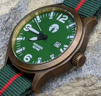Patina Grade Brass, Military Field watch, Japan Seiko mvt, Dark Antique Watch / Mitu / GREEN × DARK BROWN