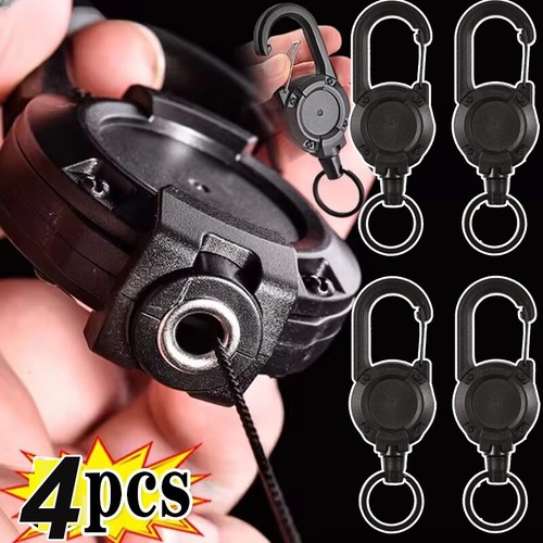 2Pcs Retractable Tactical Key Chain Reel Holder Heavy Duty Cord Carabiner USA