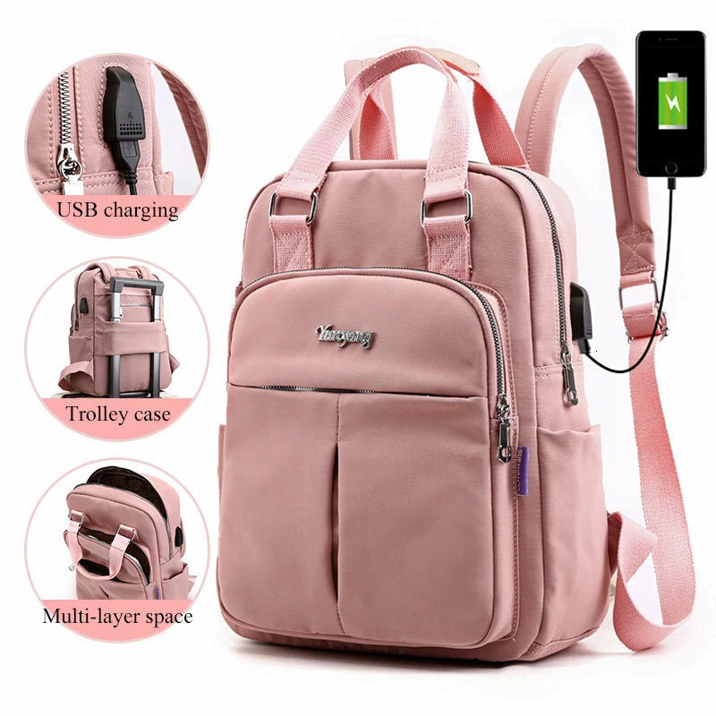 Pink leather cheap laptop backpack