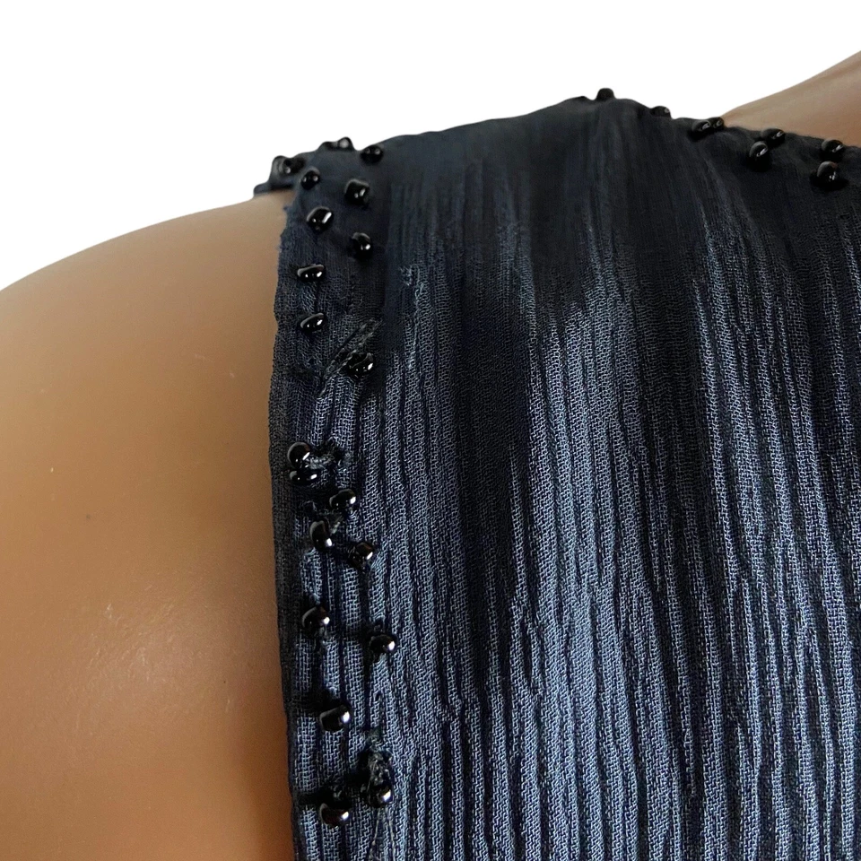 Blusa Top Charlotte Ronson Gris Oscuro Seda Cuello Cuentas Borde Elegante Talla 2 Foto 4 de 4