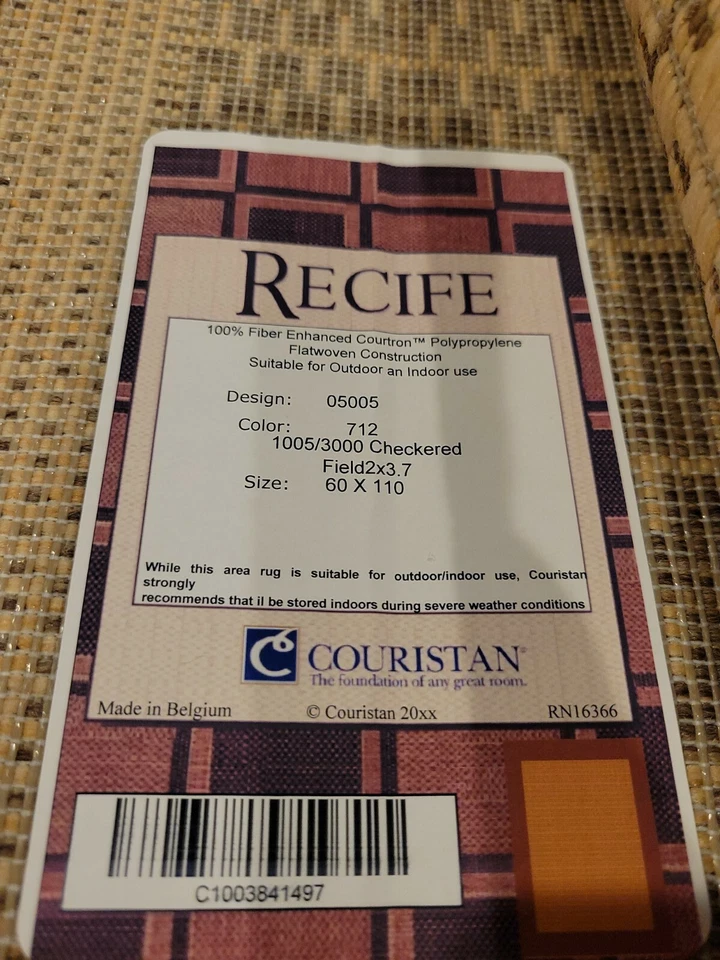 Alfombra de campo a cuadros Recife 2'W x 3'7"L con telar eléctrico en natural/cacao Foto 2 de 3