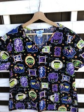 Frankenstein Halloween Womens V Neck Scrub Shirt Size L Short Sleeves