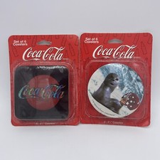 2 Sets of 6 - 1997 Coca Cola 3.75”  Coasters Tie-Dye Rainbow & Seal With Bottle