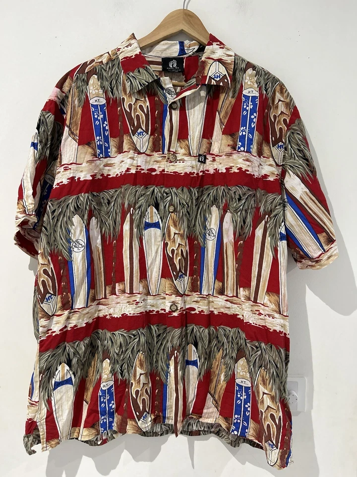HANG TEN Mens Shirt Size XXL Short Sleeve Button Up Multicoloured Surf Theme - Image 2 of 4