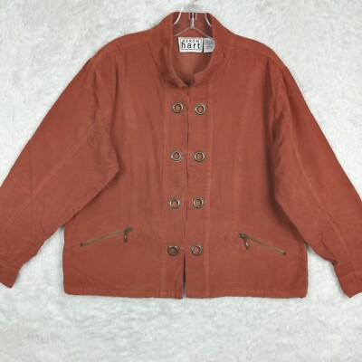 Keren Hart Womens Jacket Corduroy Burnt Orange Grommet Hook Loop XL