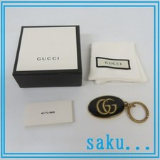 GUCCI Key holder ring chain Bag charm AUTH logo Rare Gold GG Black Box F/S G66