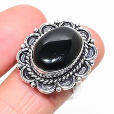Black Onyx Gemstone Handmade 925 Sterling Silver Jewelry Ring Size 8"