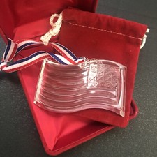 Waterford Crystal AMERICAN FLAG ORNAMENT Clear July 4th Holiday Box Dust Bag