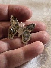 Vintage Small Mexican Silver And Ablaone Shell Butterfly Brooch Signed D M?