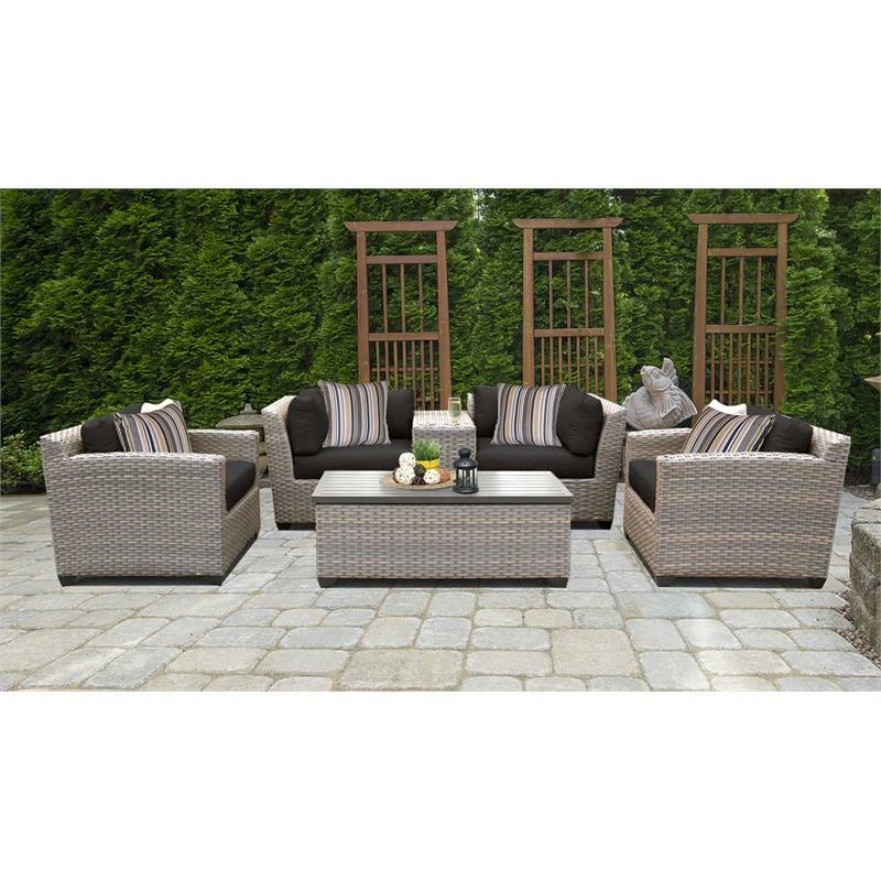 Florence 6 Piece Outdoor Wicker Patio Furniture Set 06d in Black