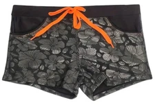 UXH 'Hawaii Print' Men's Swim Square Trunks w/ Pack-Up Pad L US 30-32 Black NIB