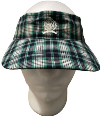 Vintage Tommy Hilfiger Plaid Lion Crest Embroidered Logo Sun Visor