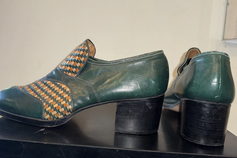Zapatos de vestir de plataforma de los años 70 de colección para hombre talla 10 D traje de discoteca de cuero verde ¡BONITO!! Foto 3 de 4