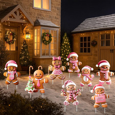 8 Pcs Christmas Gingerbread Man Yard Signs with Stakes Outdoor 3D Gingerbread...