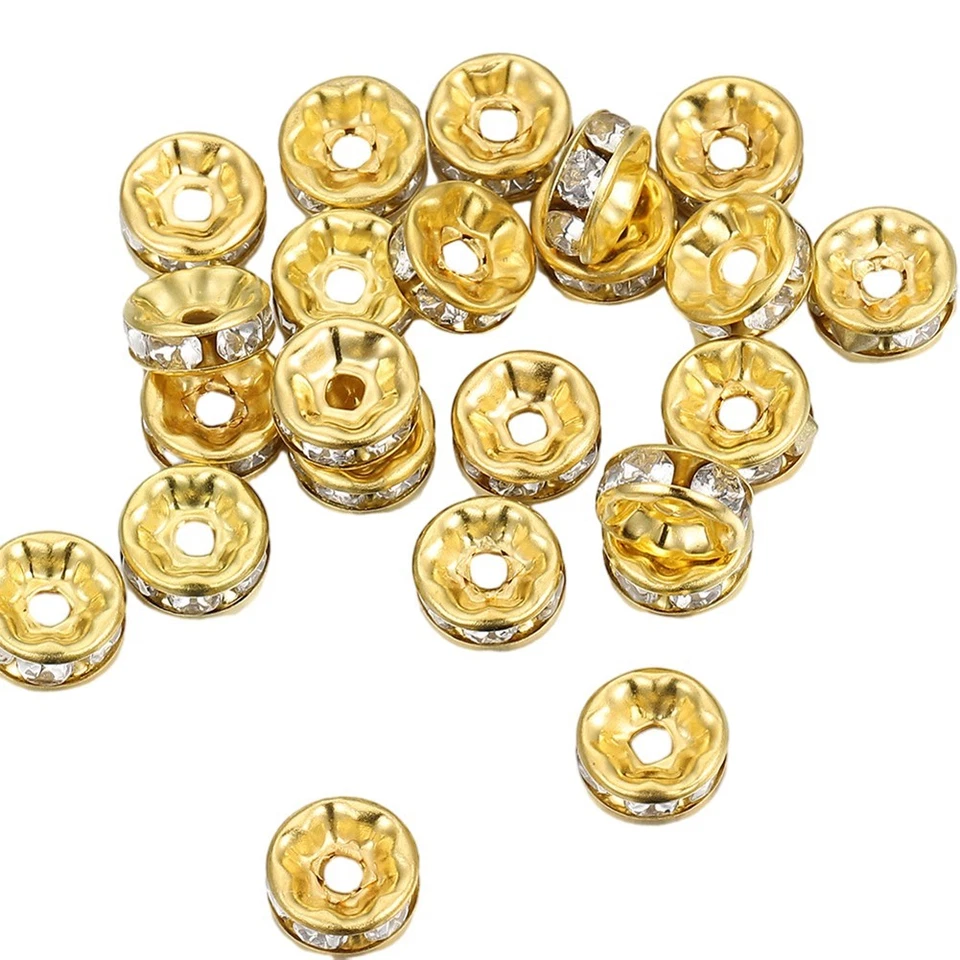 Sparkling Silver Loose Spacer Beads with Rhinestone Rondelles for Crafts - Image 3 of 4