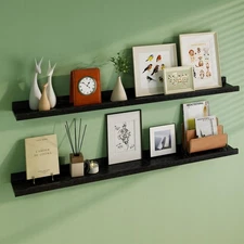 Floating Picture Ledge Shelves 55 Inch Solid Oak Wood Set of 2, Rustic Wall S...