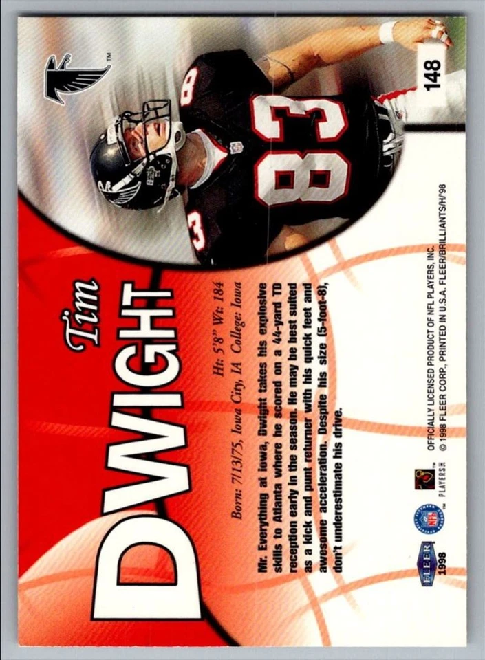 1998 Fleer Brilliants Tim Dwight Rookie Atlanta Falcons #148 - Image 2 of 2