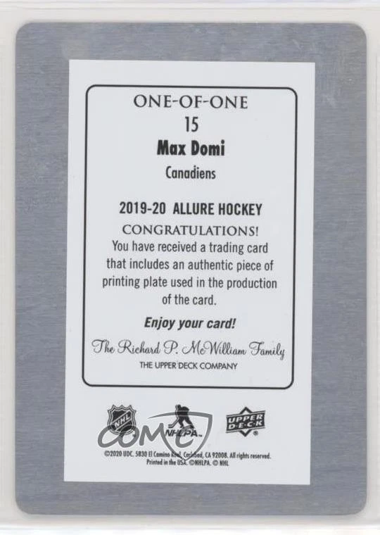 2019-20 Upper Deck Allure Printing Plate Yellow 1/1 Max Domi #15 - Image 2 of 2