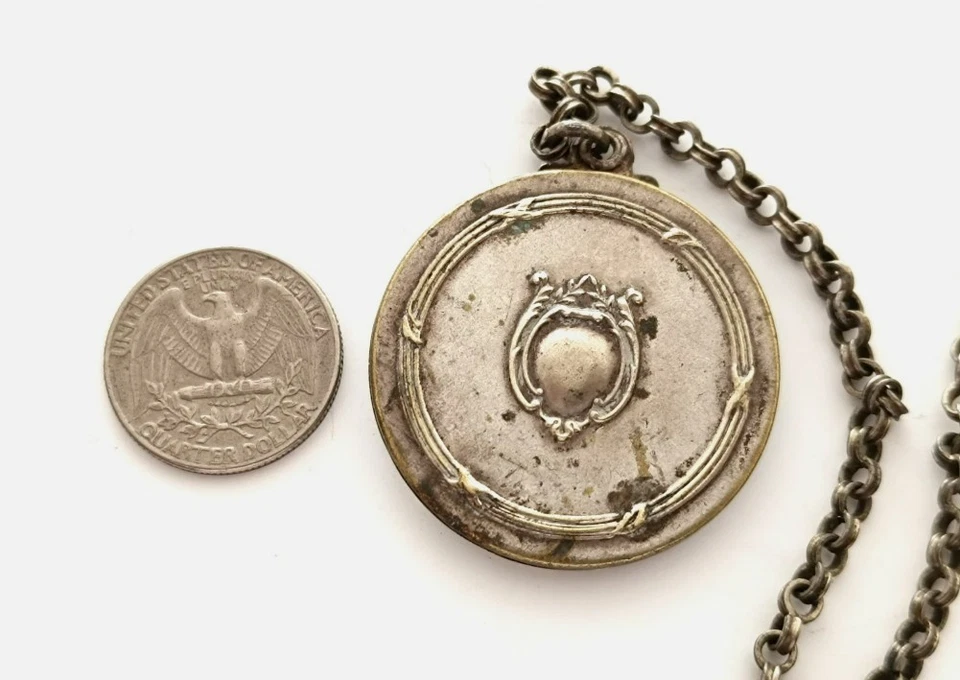 Miroir ancien Art Nouveau châtelaine argenté Antique Art Nouveau pocket mirror - Photo 2/4