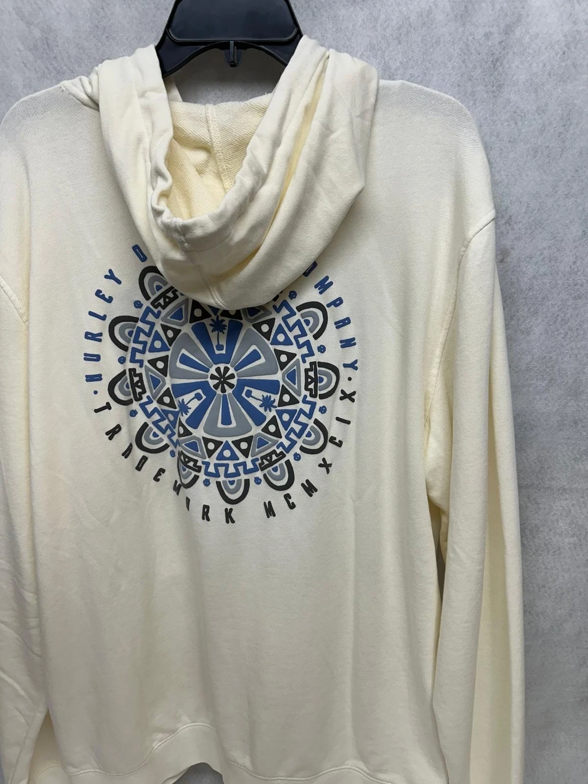Hurley Naturals Pullover Hoodie Men Large Cream Mandala Graphic Beach Sweatshirt