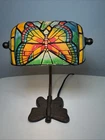 Vintage Tiffany Style Bankers Stained Glass Butterfly Desk Lamp READ