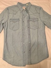 Levi's Mens Barstow Classic Western Denim Pearl Snap Button Dress Shirt Size S
