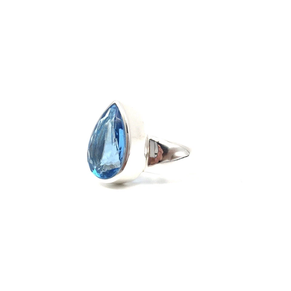 Anello in argento 925 topazio blu cielo taglio a goccia 8,1 carati gioielli... - Immagine 2 di 4