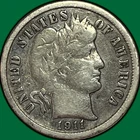 1911 Barber Dime Very Fine VF Coin, Cleaning #33903
