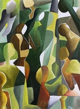 Original Acrylic Painting Geometric Mid Century Modern Art Wall Decor Cubism Art