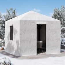 Universal Winter Gazebo Cover Waterproof w/Sidewalls and Mesh Windows (White)