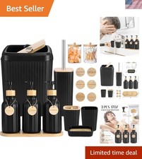 Bathroom Accessories Set 17PCS Black Bathroom Decor with Soap Dispensers Tras...
