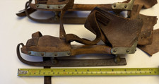 antique vintage ice skates A. W. Williams Co. 1855 metal wood Boston MA