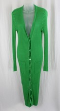 Cotton By Autumn Cashmere Women's Green Cotton Ribbed Cardigan Sweater Dress M