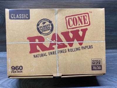 Raw Classic Natural Unrefined Pre-Rolled Cones Bulk 960 Count Single Size 70/30