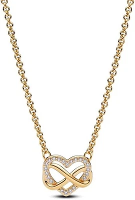 Pandora Moments Collana Cuore Infinito Pietre Luminose Placcatura in Oro 14k