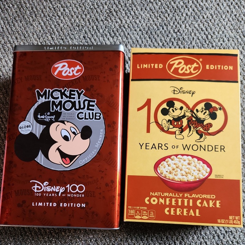 Disney 100 Mickey Mouse Club Collector's Tin Limited Edition With Cereal Box