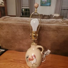 Emerson Creek Pottery Jar Lamp Light Hand Painted Rooster 18" Country Chicken