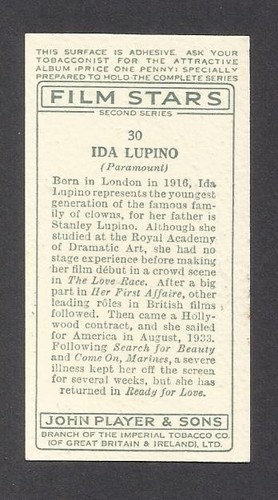 PRE WAR 1934 ORIGINAL IDA LUPINO CARD FILMSTARS GOLDEN AGE OF HOLLYWOOD MOVIE - Picture 2 of 3