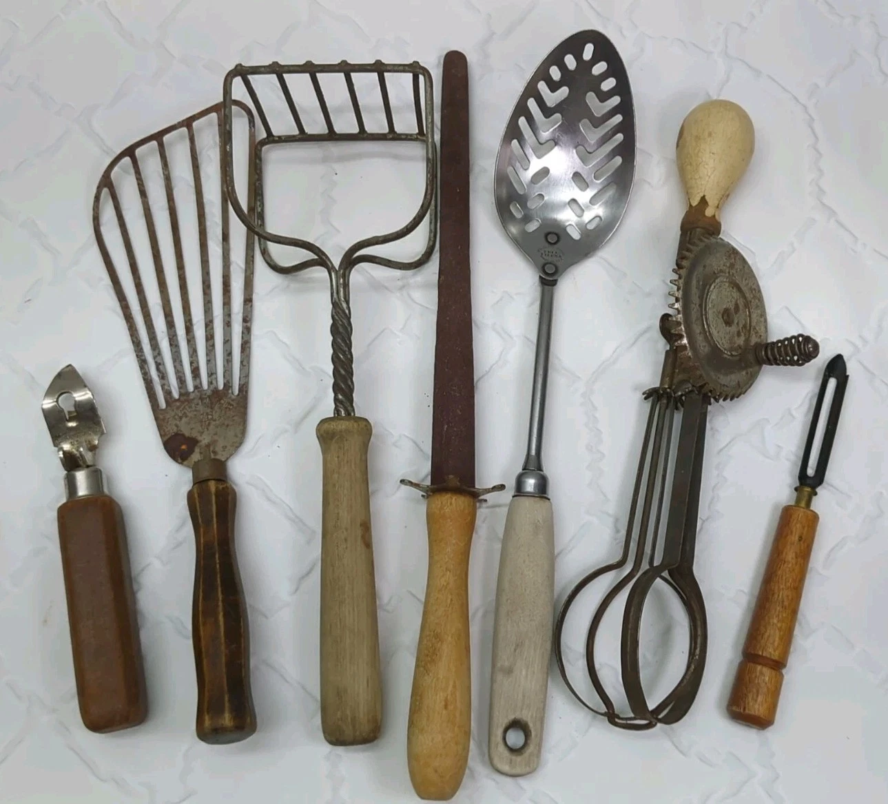 Lot Of 7 Wooden Handle Vintage Kitchen Utensils Farmhouse Primitive Country