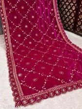 Pink Embroidery Velvet Dupatta For Bride And Women Velvet Shawl Odhani Veil