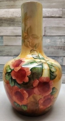 Antique Willets Belleek Hand Painted Floral Vase Morning Glory  Art Nouveau Glam